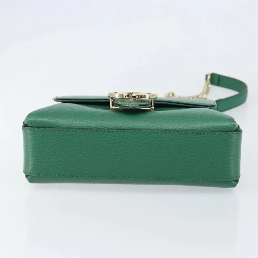 GUCCI Interlocking G Chain Shoulder Bag Leather Green Gold 607720 Auth 158806 - Picture 7 of 16